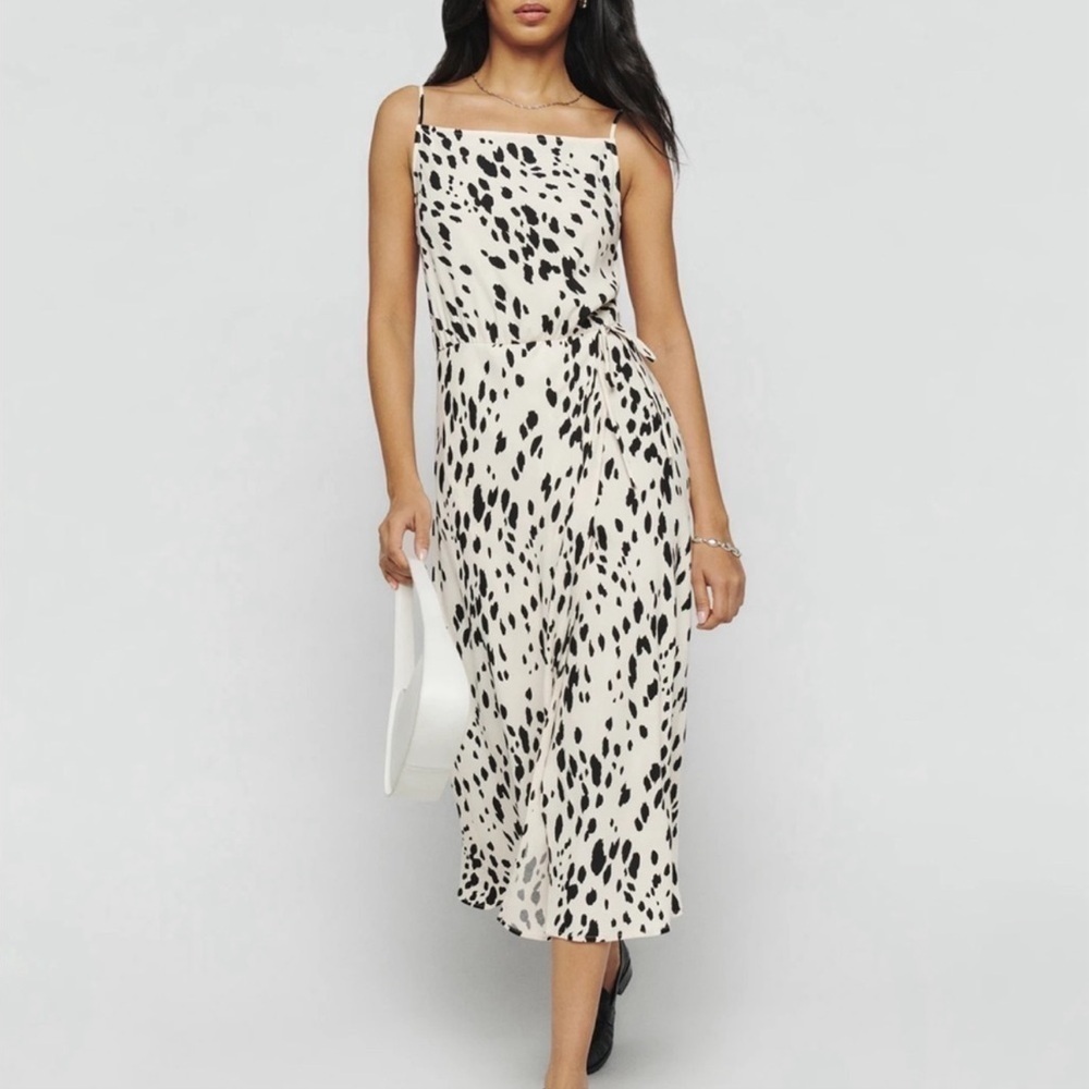 Reformation Women’s Truett Midi Wrap Dress In Savanna Black White Size 4